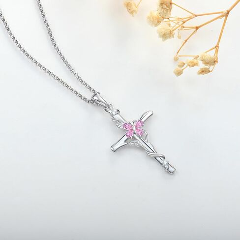 Jo Wisdom Cross Butterfly Necklace 925 Sterling Silver Batterfly Necklace brated Gemstone Gefts Hompts for Women in Saudi Arabia