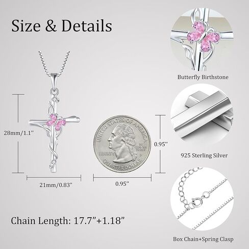 Jo Wisdom Cross Butterfly Necklace 925 Sterling Silver Batterfly Necklace brated Gemstone Gefts Hompts for Women in Saudi Arabia