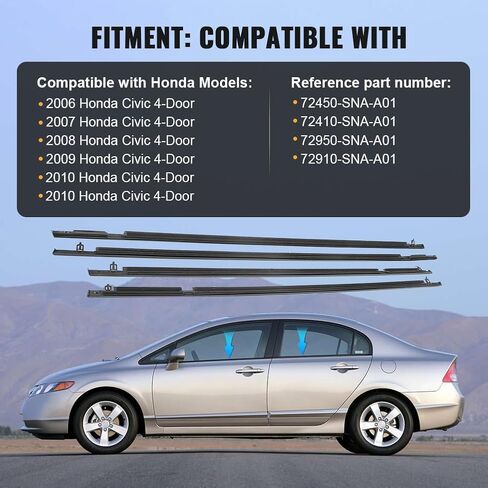 Gzyf Auto Window Seal Weatherstrip ، 4pcs صب النافذة شريط حزام الحزام الحزام ل Honda Accord 2008 2009 2010 2011 2012 ، يحل محل#72410-TA0-A01 72450-TA0-A01 72910-TA0-A01 72950-TA0-A01 ، Chrome in Saudi Arabia
