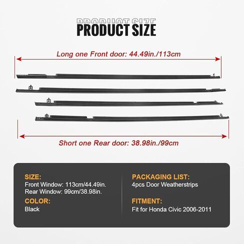 Gzyf Auto Window Seal Weatherstrip ، 4pcs صب النافذة شريط حزام الحزام الحزام ل Honda Accord 2008 2009 2010 2011 2012 ، يحل محل#72410-TA0-A01 72450-TA0-A01 72910-TA0-A01 72950-TA0-A01 ، Chrome in Saudi Arabia
