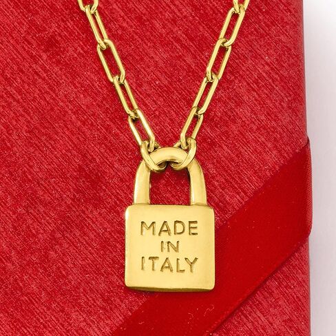 Ross-Simons Italian 18kt Gold Over Sterling Made in Italy Lock Pendant Paper Clip Link Necklace in Saudi Arabia