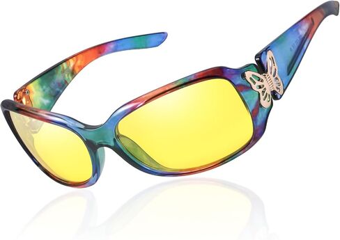 IGnaef Women Trendy Night Driving Glasses Polarized Anti Glare Yellow Night Vision Glasses Butterfly Decor Hinges IF022 in Kuwait