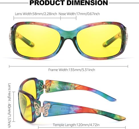 IGnaef Women Trendy Night Driving Glasses Polarized Anti Glare Yellow Night Vision Glasses Butterfly Decor Hinges IF022 in Kuwait