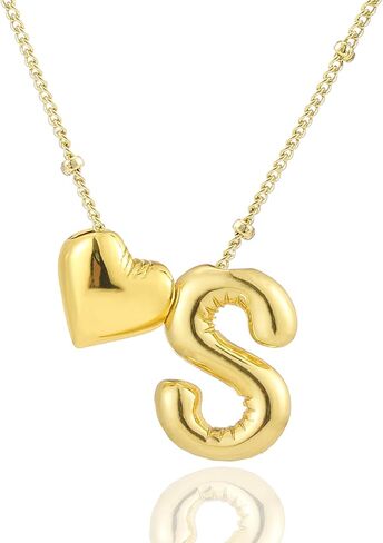 Heart Letter Necklace, 14k Gold Plated Initial Dainty Necklace for Women, Chunky Bubble Balloon Charm Pendant Name Personalized Jewelry Gift in Kuwait