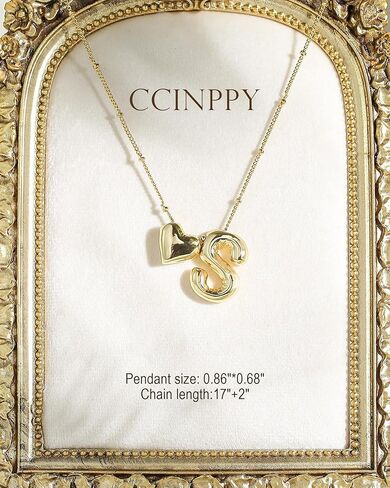 Heart Letter Necklace, 14k Gold Plated Initial Dainty Necklace for Women, Chunky Bubble Balloon Charm Pendant Name Personalized Jewelry Gift in Kuwait