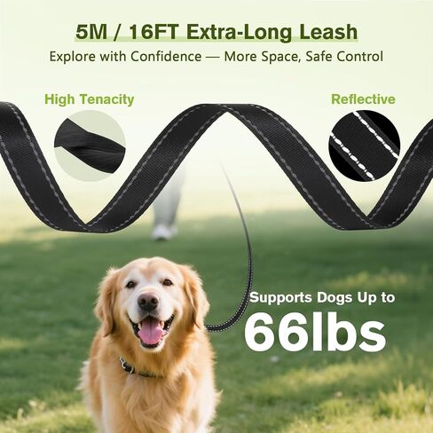 Retractable Dog Leash with Light, 16.4 ft Retractable Pet Leash with Anti-Slip Soft Grip, 360° Tangle-Free, One-Button Control, Reflective Leashes for Small Medium Dog Up to 66 lbs in Kuwait