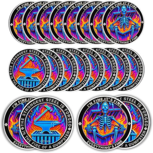 Purple Flame Skeleton Dumpster Fire Coin, I'm FINE Dumpster Fire Challenge Coin - Funny Office Desk Accessories - Novelty Coins Pocket Token - Inspirational Office Gifts for Men Women in Saudi Arabia