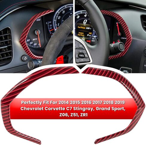 E-cowlboy Carbon Fiber Side Meter Dashboard Panel Frame Cover Trim for Chevrolet Corvette C7 Z06 Z51 ZR1 Stingray Grand Sport 2014 2015 2016 2017 2018 2019 Interior Accessories Decoration (Red 2PCS) in Saudi Arabia