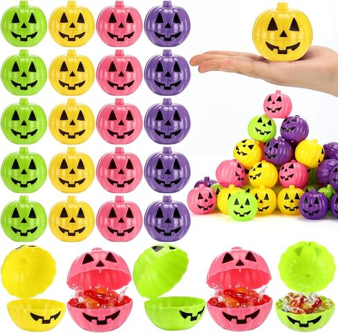 Lallisa 120 Pcs Halloween Pumpkin Containers Plastic Storage Box Case Bulk, Mini Pumpkin Egg Candy Gift Bucket for Halloween Trick Treat Decoration Party Supplies(Orange) in Saudi Arabia