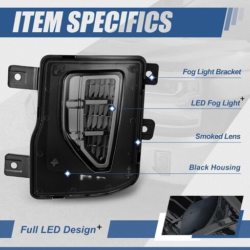 Auto Dynasty Full LED Fog lights Compatible with 2016-2019 Chevy Silverado 1500, Front Bumper Driving Fog Light Lamps with Switch and Wiring Harness, Black Housing Smoked Lens in Kuwait