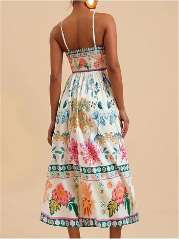 Floerns Women's Summer Boho Spaghetti Strap Maxi Dresses Shirred Beach Dress Flowy Sundress in Saudi Arabia