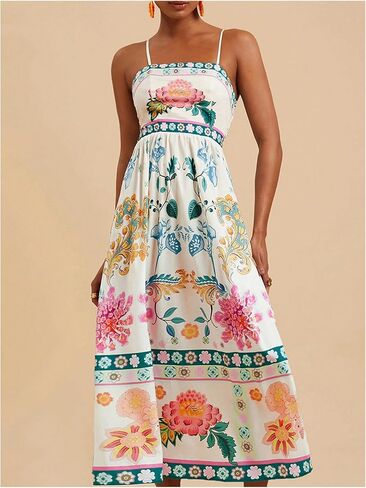 Floerns Women's Summer Boho Spaghetti Strap Maxi Dresses Shirred Beach Dress Flowy Sundress in Saudi Arabia