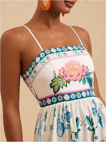 Floerns Women's Summer Boho Spaghetti Strap Maxi Dresses Shirred Beach Dress Flowy Sundress in Saudi Arabia