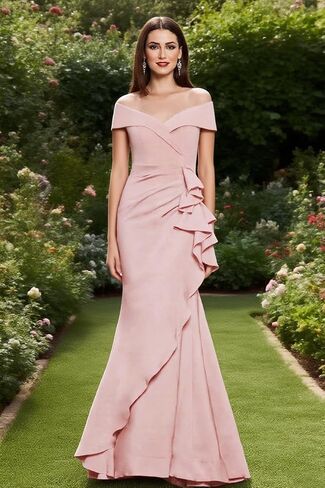 Off Shoulder Ruched Mother of The Bride Dress for Women 2025 Side Ruffled Long Formal Mermaid Grandmother of The Groom Dress in Saudi Arabia