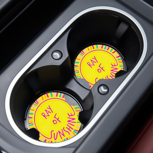 Car Cupholder Coaster Absorbent 2 Pack Trendy Colorful Hippie Florals Flowers Colored Design Rubber New Automotive Cup Holder Decal Decor Accessories for Women Men Gift DZ126 in Saudi Arabia