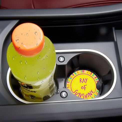 Car Cupholder Coaster Absorbent 2 Pack Trendy Colorful Hippie Florals Flowers Colored Design Rubber New Automotive Cup Holder Decal Decor Accessories for Women Men Gift DZ126 in Saudi Arabia