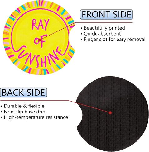 Car Cupholder Coaster Absorbent 2 Pack Trendy Colorful Hippie Florals Flowers Colored Design Rubber New Automotive Cup Holder Decal Decor Accessories for Women Men Gift DZ126 in Saudi Arabia