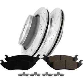 PM Auto Set of 6 Rear Drilled Slotted Disc Brake Rotors-Ceramic Brake Pad kit For 2019-2021 Ram 1500 Classic in Kuwait