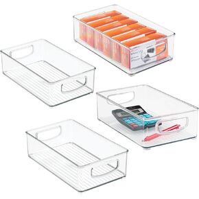 mDesign Small Plastic Office Storage Container Bins with Handles for Organization in Filing Cabinet, Closet Shelf, or Desk Drawers, Organizer for Notes, Pens, Pencils, Ligne Collection, 6 Pack - Clear in Kuwait