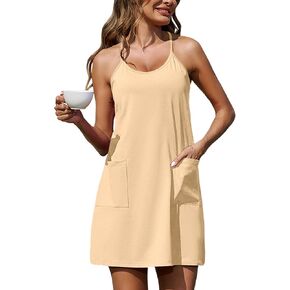 Marvmys Women's Sleeveless Short Nightgowns Racerback Sleep Dress with Pockets Scoop Neck Chemise Sleepwear in Saudi Arabia