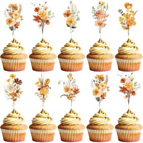 Wildflower Birthday Party Decorations - 40PCS Floral Cupcake Toppers Baby in Bloom Baby Shower Cake Decorations Wildflower Baby Shower Decor Flower Birthday Cupcake Toppers Girls in Kuwait