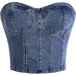 Floerns Women's Y2k Strapless Bustier Tube Sleeveless Bandeau Denim Crop Tops in Saudi Arabia