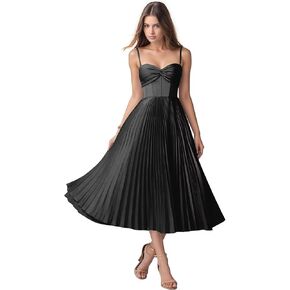 فستان وصيفات الشرف الساتان للنساء بطول ثوب مسائي مطوي in Kuwait