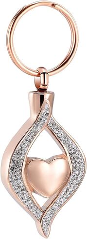 Cremation Jewelry for Ashes Holder Crystal Teardrop Heart Stainless Steel Keepsake Urn Pendant Memorial Keychain for Women Men (Rose Gold) in Kuwait