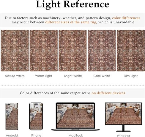 HUGEAR 2'6''x12 Runner Rug Machine Washable Retro Brown Hallway Area Rug Indoor Vintage Rug Floral Low Pile Carpet Soft Throw Rug Bedroom Living Room Office Dining Room Kitchen Laundry Room Non Slip in Kuwait