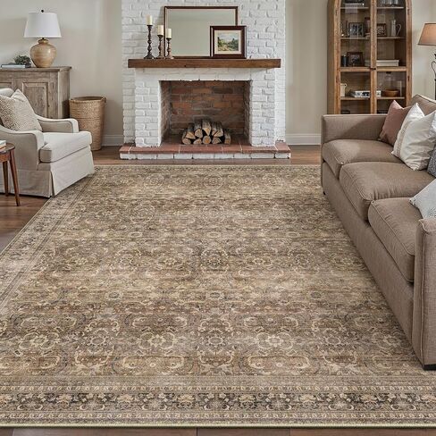 HUGEAR 2'6''x12 Runner Rug Machine Washable Retro Brown Hallway Area Rug Indoor Vintage Rug Floral Low Pile Carpet Soft Throw Rug Bedroom Living Room Office Dining Room Kitchen Laundry Room Non Slip in Kuwait