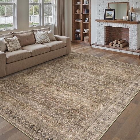 HUGEAR 2'6''x12 Runner Rug Machine Washable Retro Brown Hallway Area Rug Indoor Vintage Rug Floral Low Pile Carpet Soft Throw Rug Bedroom Living Room Office Dining Room Kitchen Laundry Room Non Slip in Kuwait
