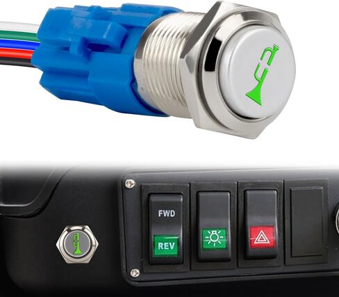 12V 16MM Raised Speaker Momentary Push Button Horn Switch, 5/8" Mounting Hole, for Automotive Car Boat Train, Red LED Light Black Stainless Steel Shell in Saudi Arabia