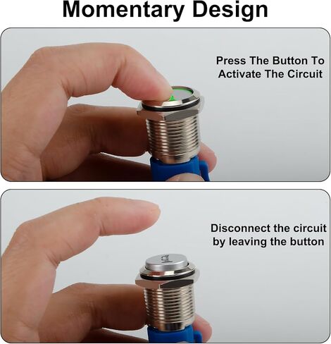 12V 16MM Raised Speaker Momentary Push Button Horn Switch, 5/8" Mounting Hole, for Automotive Car Boat Train, Red LED Light Black Stainless Steel Shell in Saudi Arabia