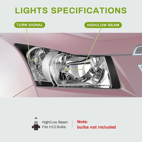 AUTOSAVER88 Headlights Assembly Compatible with 2016 2017 2018 2019 Chevy Cruze 16 17 18 19 2016-2019 16-19 Headlamps Passenger and Driver Side Black Housing Amber Reflector in Saudi Arabia