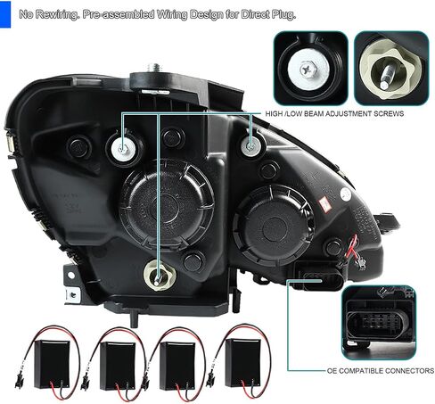 SPEC-D TUNING Glossy Black Projector Headlights w/LED Signal Lamps Compatible with 2008-2011 Mercedes Benz W204 C-Class, Left + Right Pair Headlamps Assembly in Saudi Arabia