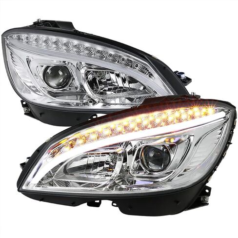 SPEC-D TUNING Glossy Black Projector Headlights w/LED Signal Lamps Compatible with 2008-2011 Mercedes Benz W204 C-Class, Left + Right Pair Headlamps Assembly in Saudi Arabia