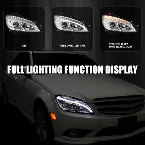 SPEC-D TUNING Glossy Black Projector Headlights w/LED Signal Lamps Compatible with 2008-2011 Mercedes Benz W204 C-Class, Left + Right Pair Headlamps Assembly in Saudi Arabia