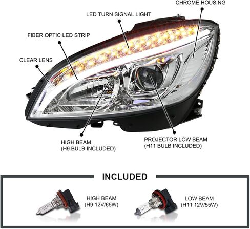 SPEC-D TUNING Glossy Black Projector Headlights w/LED Signal Lamps Compatible with 2008-2011 Mercedes Benz W204 C-Class, Left + Right Pair Headlamps Assembly in Saudi Arabia