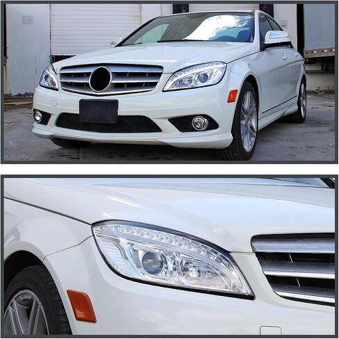 SPEC-D TUNING Glossy Black Projector Headlights w/LED Signal Lamps Compatible with 2008-2011 Mercedes Benz W204 C-Class, Left + Right Pair Headlamps Assembly in Saudi Arabia