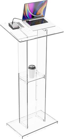 Acrylic Clear Lecterns Podium Stand, 24" L x 16" W x 50" H - Pulpits for Classrooms, Weddings, Churches, Conference, Speeches, Professional Presentation Podiums with Storage Shelf (Transparent) in Saudi Arabia
