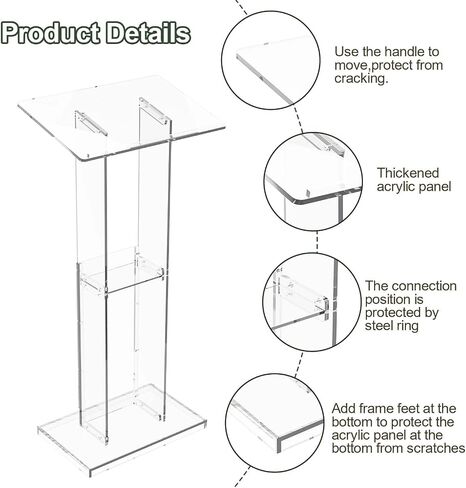 Acrylic Clear Lecterns Podium Stand, 24" L x 16" W x 50" H - Pulpits for Classrooms, Weddings, Churches, Conference, Speeches, Professional Presentation Podiums with Storage Shelf (Transparent) in Saudi Arabia