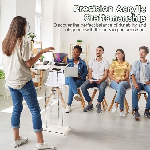 Acrylic Clear Lecterns Podium Stand, 24" L x 16" W x 50" H - Pulpits for Classrooms, Weddings, Churches, Conference, Speeches, Professional Presentation Podiums with Storage Shelf (Transparent) in Saudi Arabia