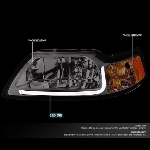 أسرة السيارات LED DRL DRL Assembly Assembating مع Ford Mustang 1999 2000 2001 2002 2003 2004 ، Driver and Raptenger ، Black Housing Clear Lens in Kuwait