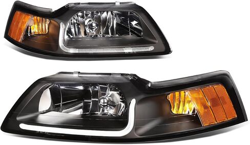 أسرة السيارات LED DRL DRL Assembly Assembating مع Ford Mustang 1999 2000 2001 2002 2003 2004 ، Driver and Raptenger ، Black Housing Clear Lens in Saudi Arabia