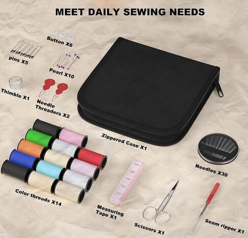 MIXCOOL Sewing Kit for Adults, Beginners, Needle and Thread Kit, Portable Sewing Supplies, Contains Thread, Scissor, Needles, Measuring Tape in Saudi Arabia