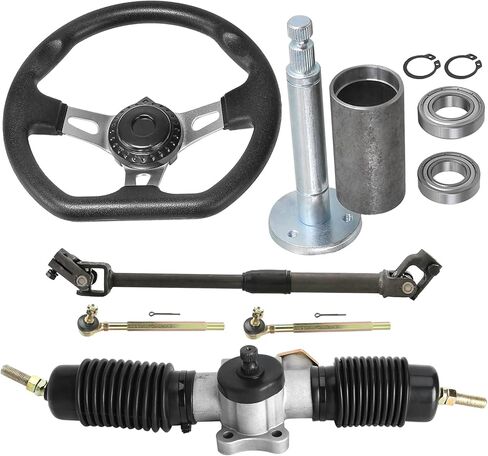 High-Performance 440mm Adjustable Steering Gear Rack Pinion Kit with Racing Steering Wheel and Tie Rod Ends for DIY Go Kart ATV Quad Buggy Golf Cart (360mm(14.2")) in Saudi Arabia