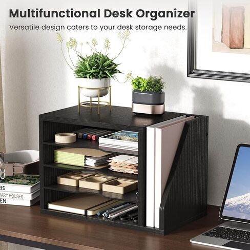 File Organizer Desktop, Wood Desk Organizer with 3 Adjustable Shelves, Mail Paper Sorter for Office, Home, File Holders for Envelopes, Mail Supplies or Magazines, Rustic Brown in Saudi Arabia