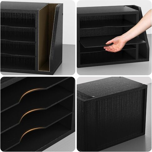 File Organizer Desktop, Wood Desk Organizer with 3 Adjustable Shelves, Mail Paper Sorter for Office, Home, File Holders for Envelopes, Mail Supplies or Magazines, Rustic Brown in Saudi Arabia