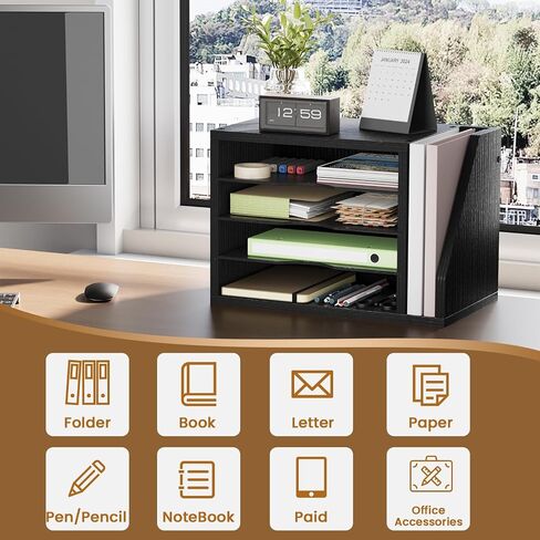 File Organizer Desktop, Wood Desk Organizer with 3 Adjustable Shelves, Mail Paper Sorter for Office, Home, File Holders for Envelopes, Mail Supplies or Magazines, Rustic Brown in Saudi Arabia