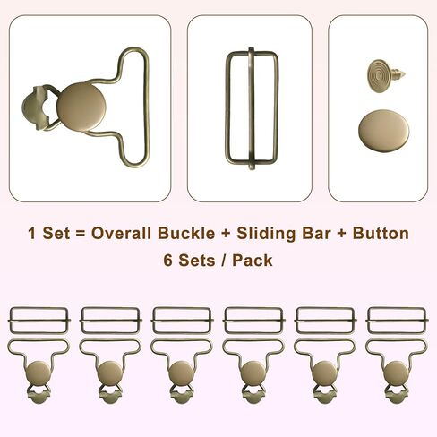 6 Sets Metal Overall Buckles Replacement Overall Clasp Replacement Suspender Clips with Adjustable Tri Glide Buckle Slider and Buttons in Saudi Arabia